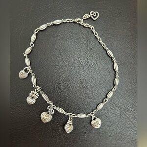 Vintage Brighton CROWNED HEART Silver Scrolled Charms Gold Accent Necklace